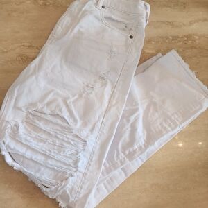 American Eagle Outfitters White Distressed Straight Leg Jeans